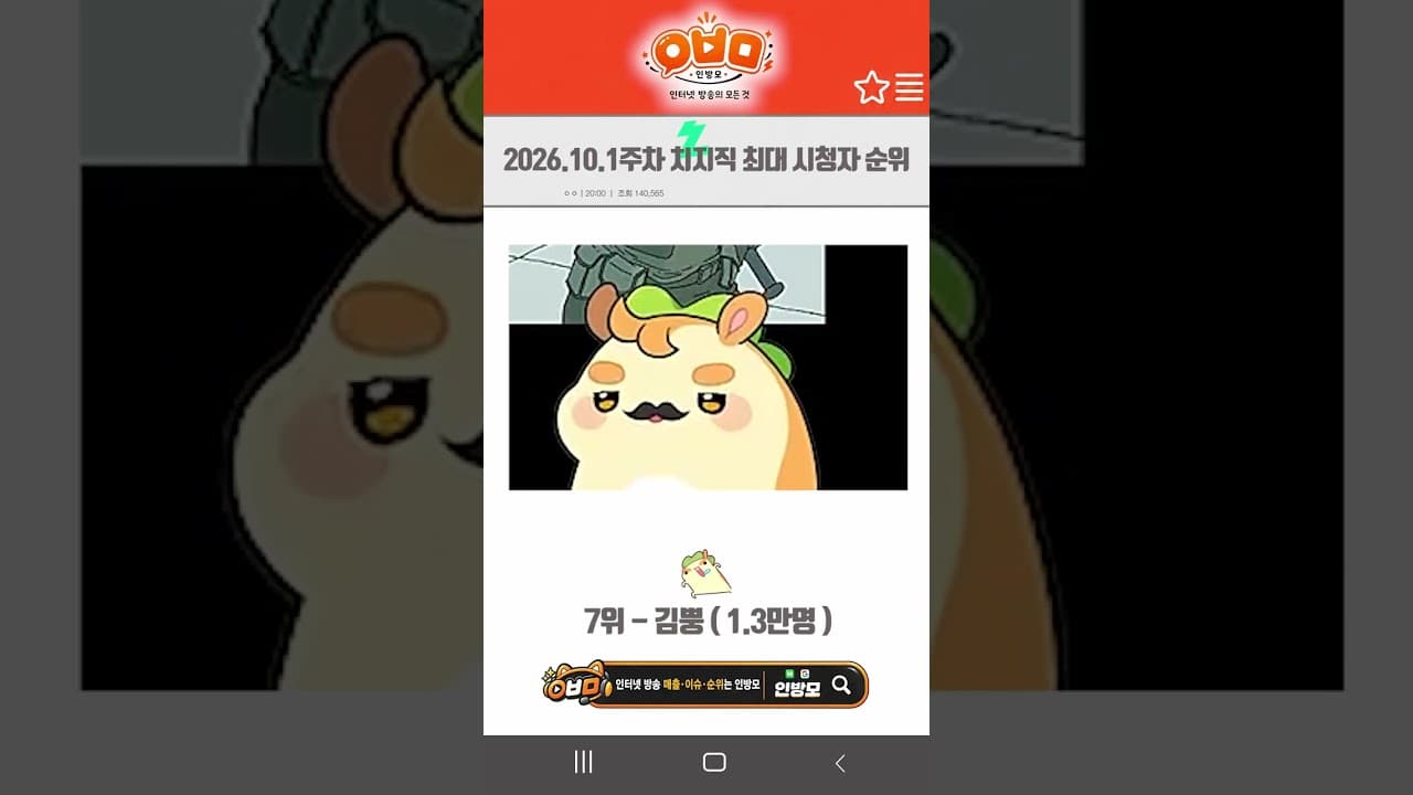 2026.10.1주차 치지직  인기 스트리머 순위