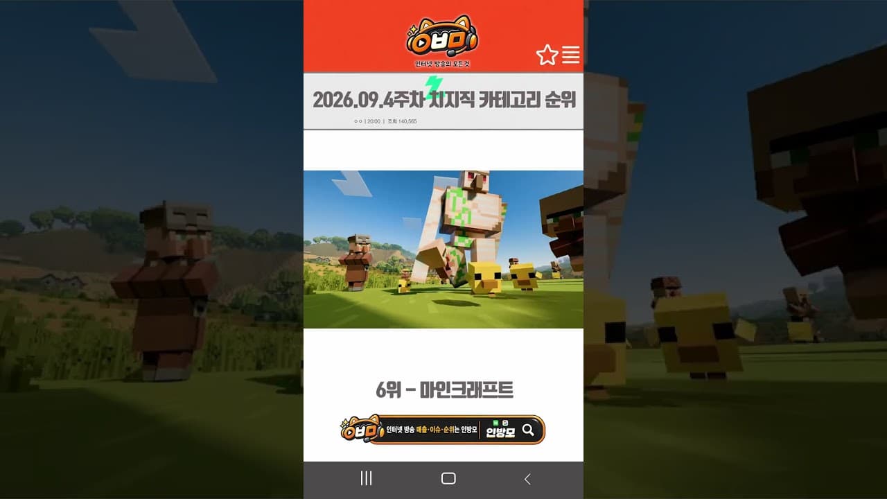 2026.09.4주차 치지직 카테고리 순위